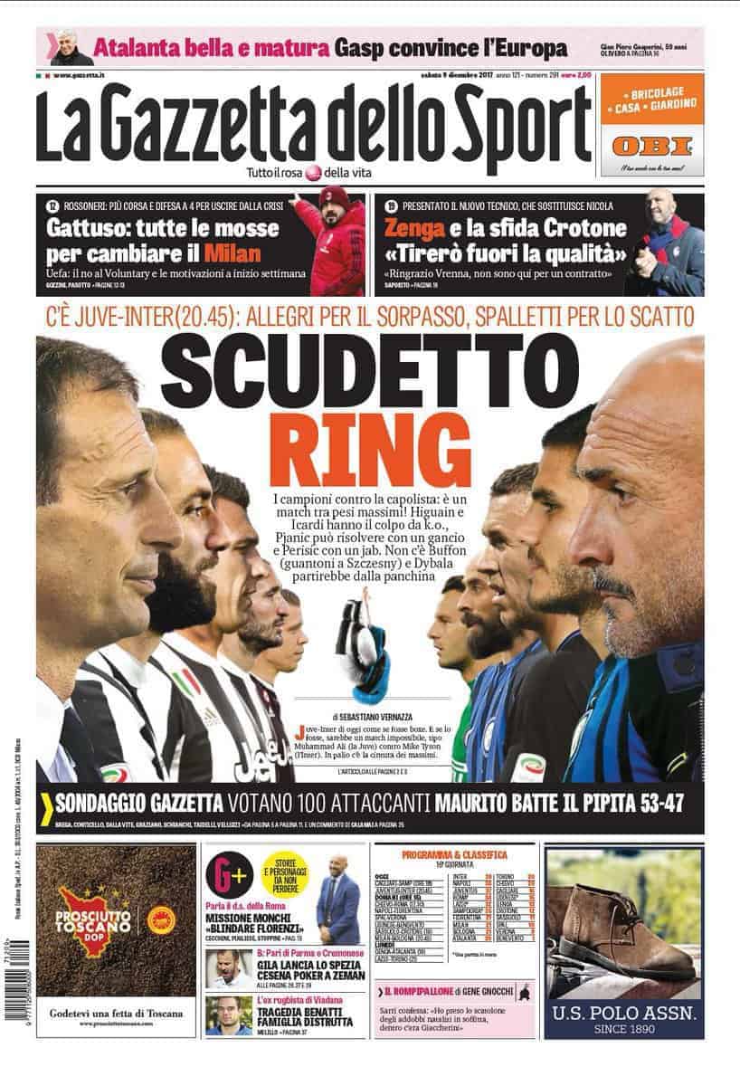prima pagina gazzetta dello sport 9 dicembre 2017