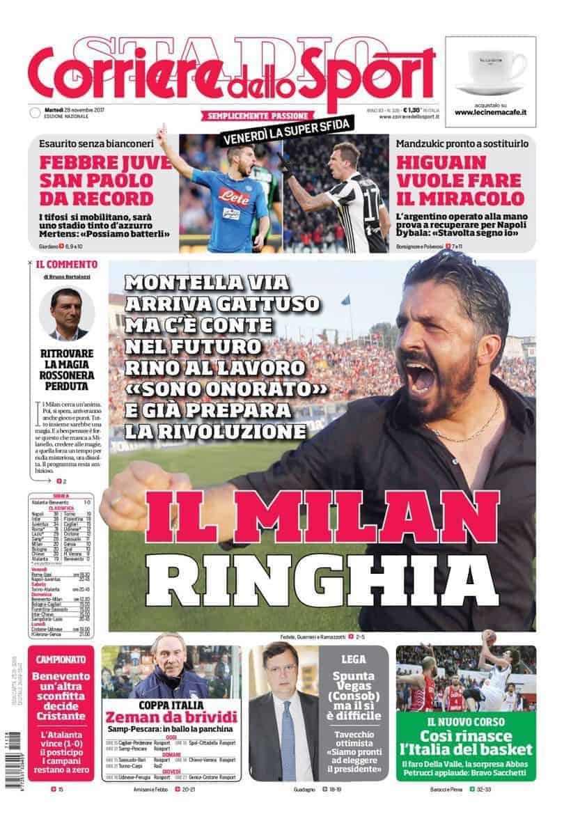 Prima pagina Corriere dello Sport 28 novembre 2017