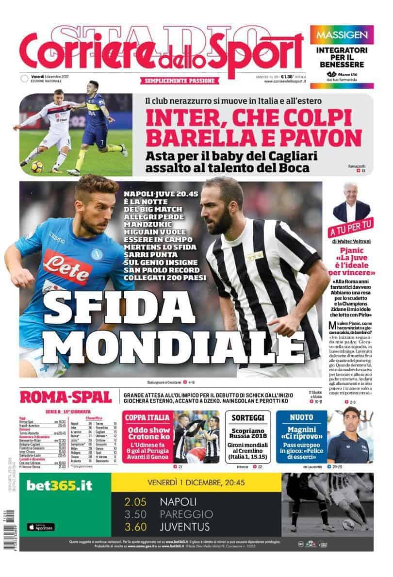 Prima pagina Corriere dello Sport 1&deg; dicembre 2017