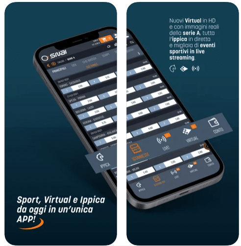 Schermata dell app Snai su mobile