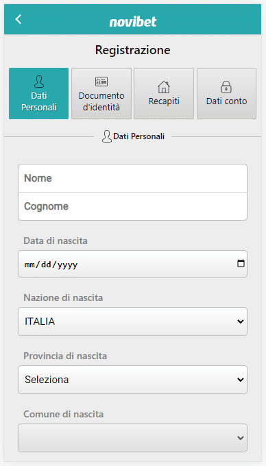 Aprire un conto su Novibet
